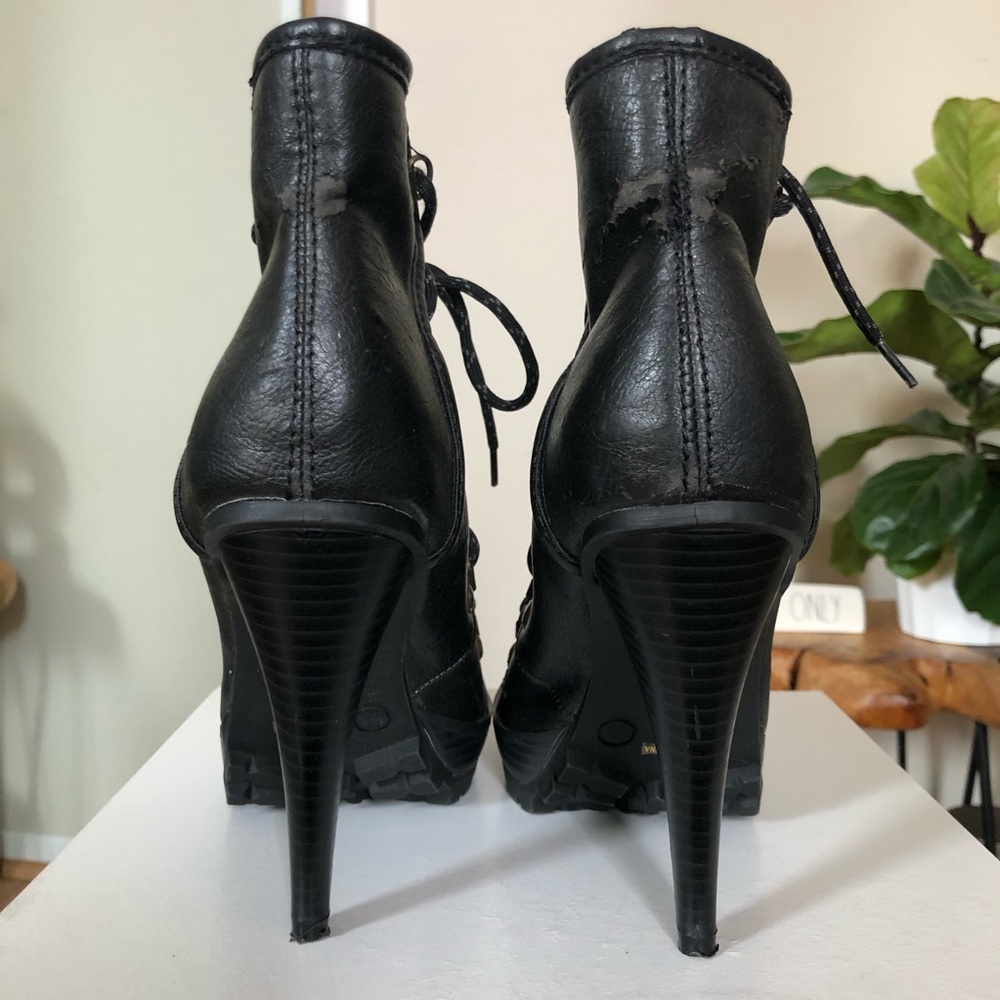 Bamboo Harper Black Heeled Combat Boots - Picture 5 of 8